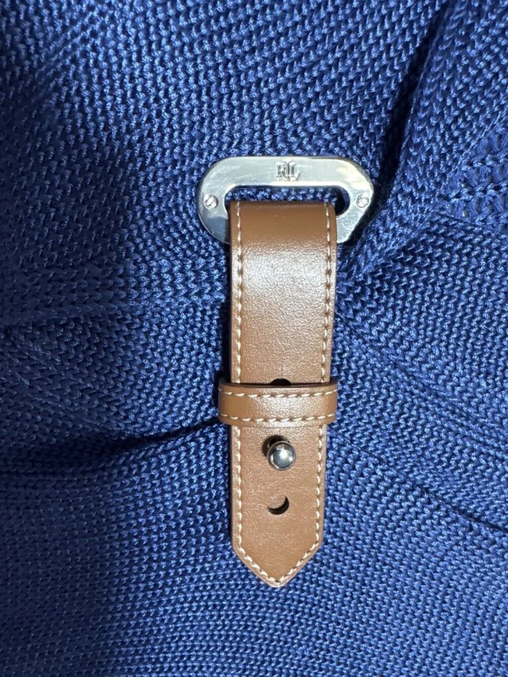 NWT Lauren Ralph Lauren Buckle-Trim Cotton-Blend Sweater Charter Blu Size Large